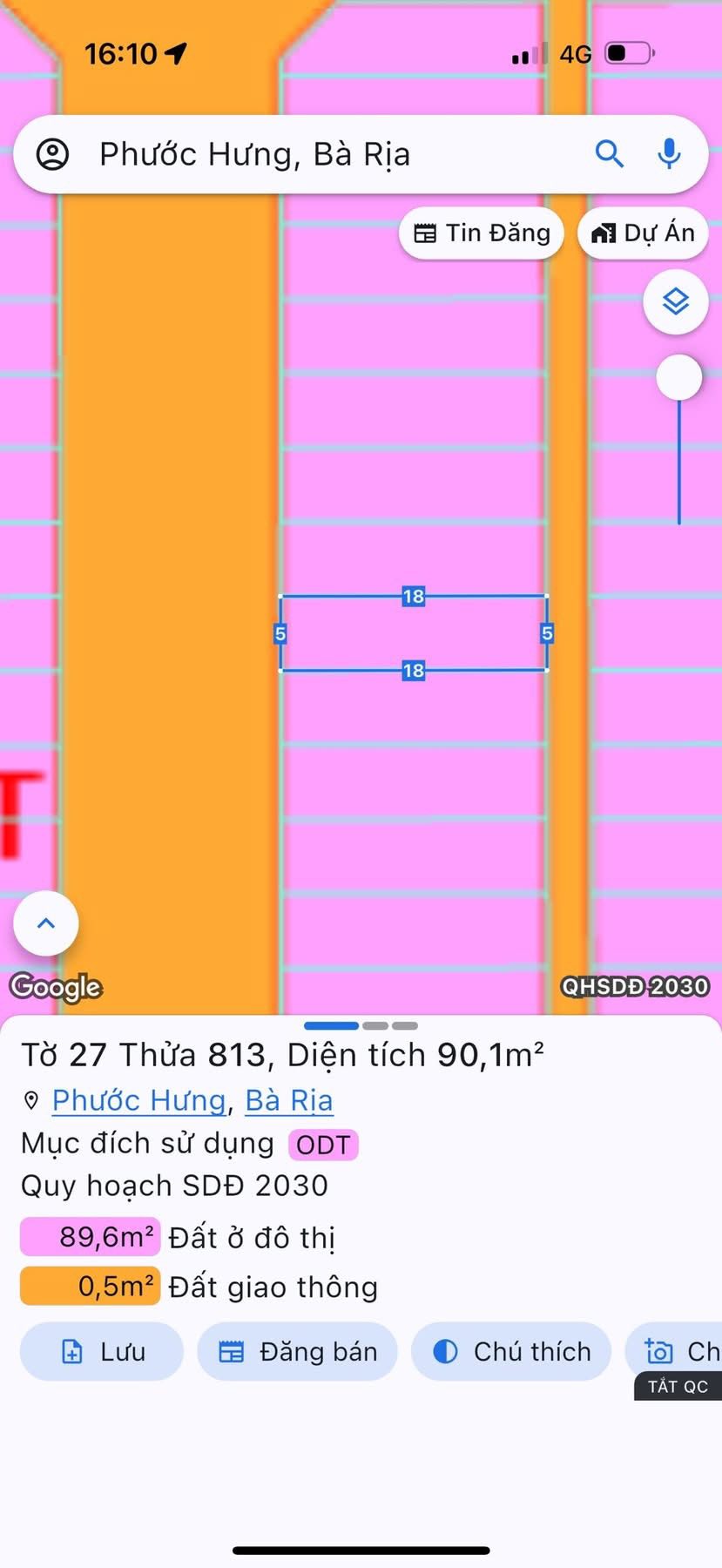 Bán đất TĐC Phước Hưng Bà Rịa hướng Tây giá 2 tỷ 580
