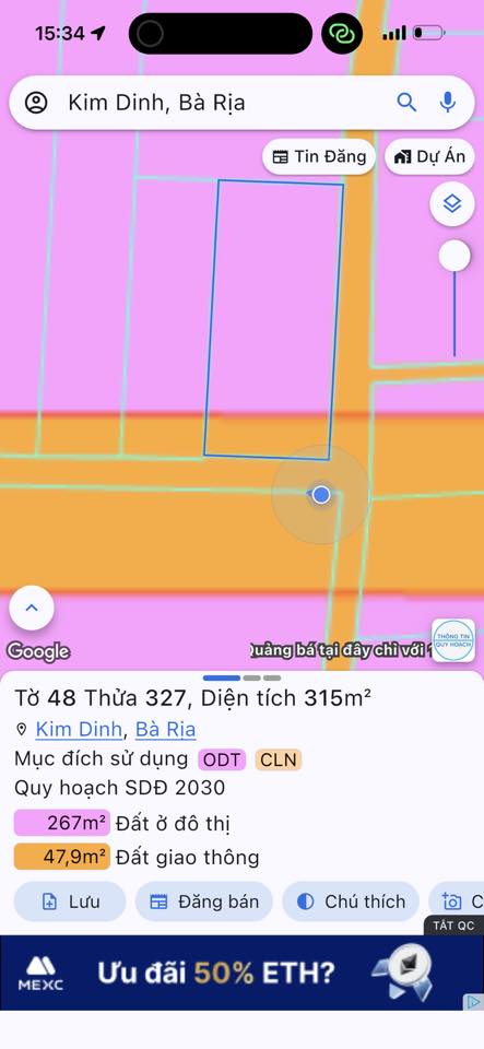 Đất biệt thự Kim Dinh lô góc 2 mặt tiền 12x29 giá 3.2 tỷ