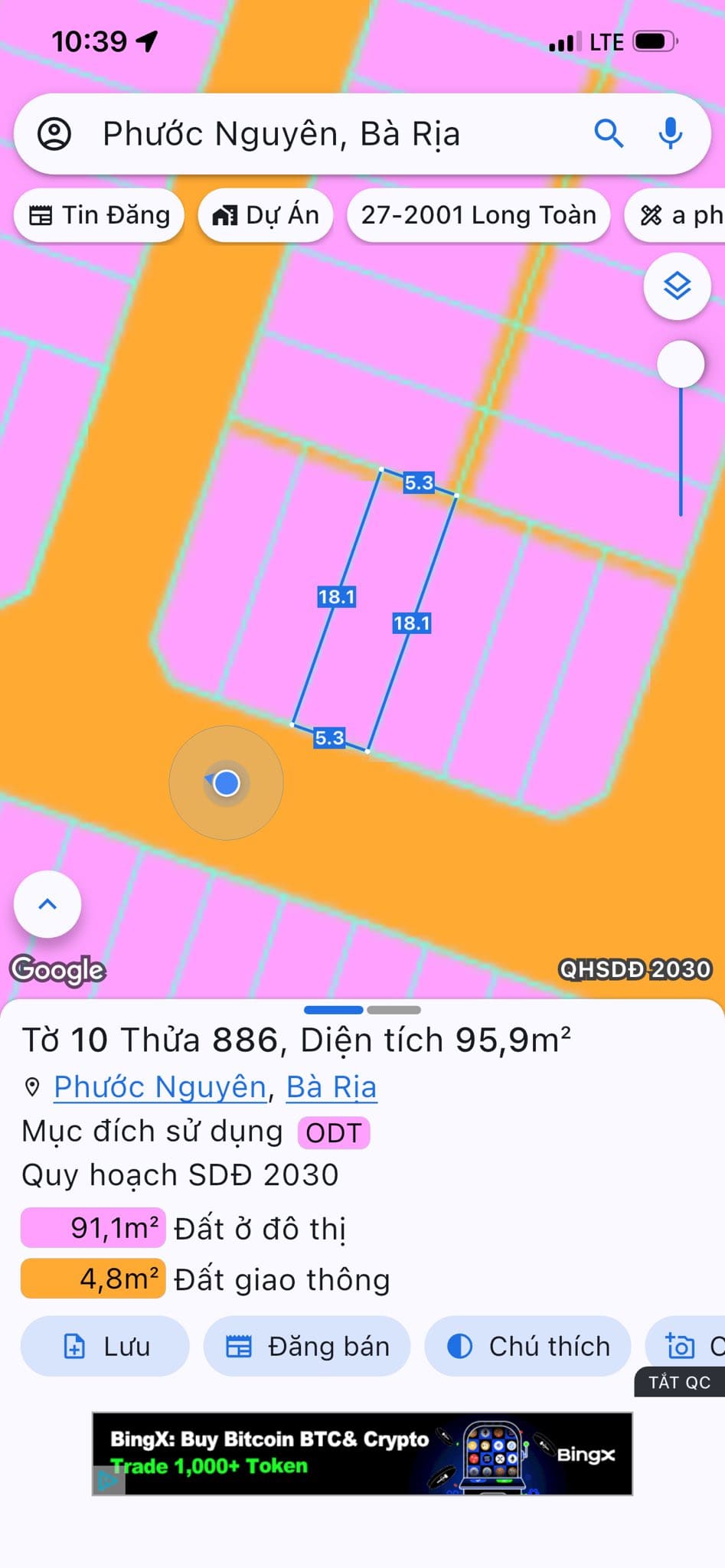 Bán đất Bà Rịa đường Nguyễn Bính giá 3 tỷ 950