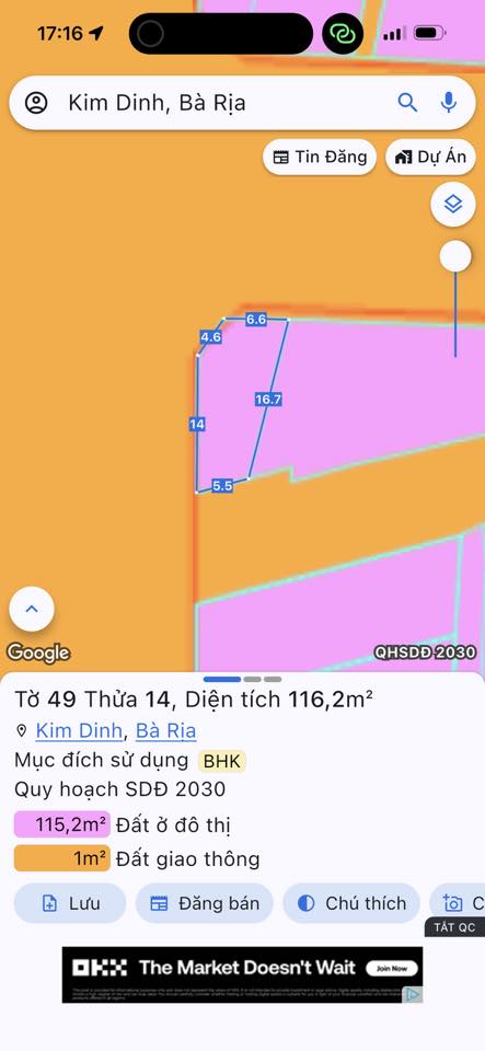 Bán đất Kim Dinh lô góc ngã 4 2 mặt tiền Trịnh Đình Thảo giá 3.2 tỷ