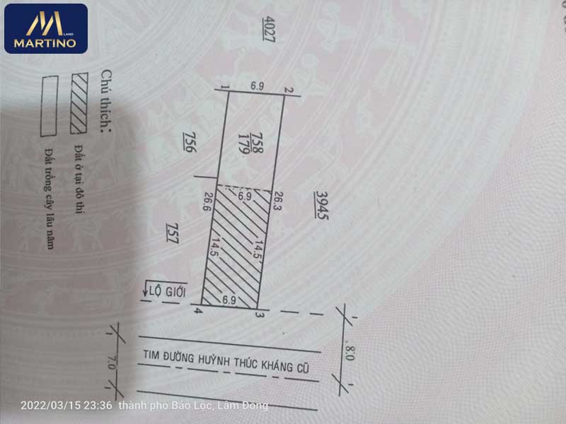 Bán đất mặt tiền đường Huỳnh Thúc Kháng  phường 2 Bảo Lộc