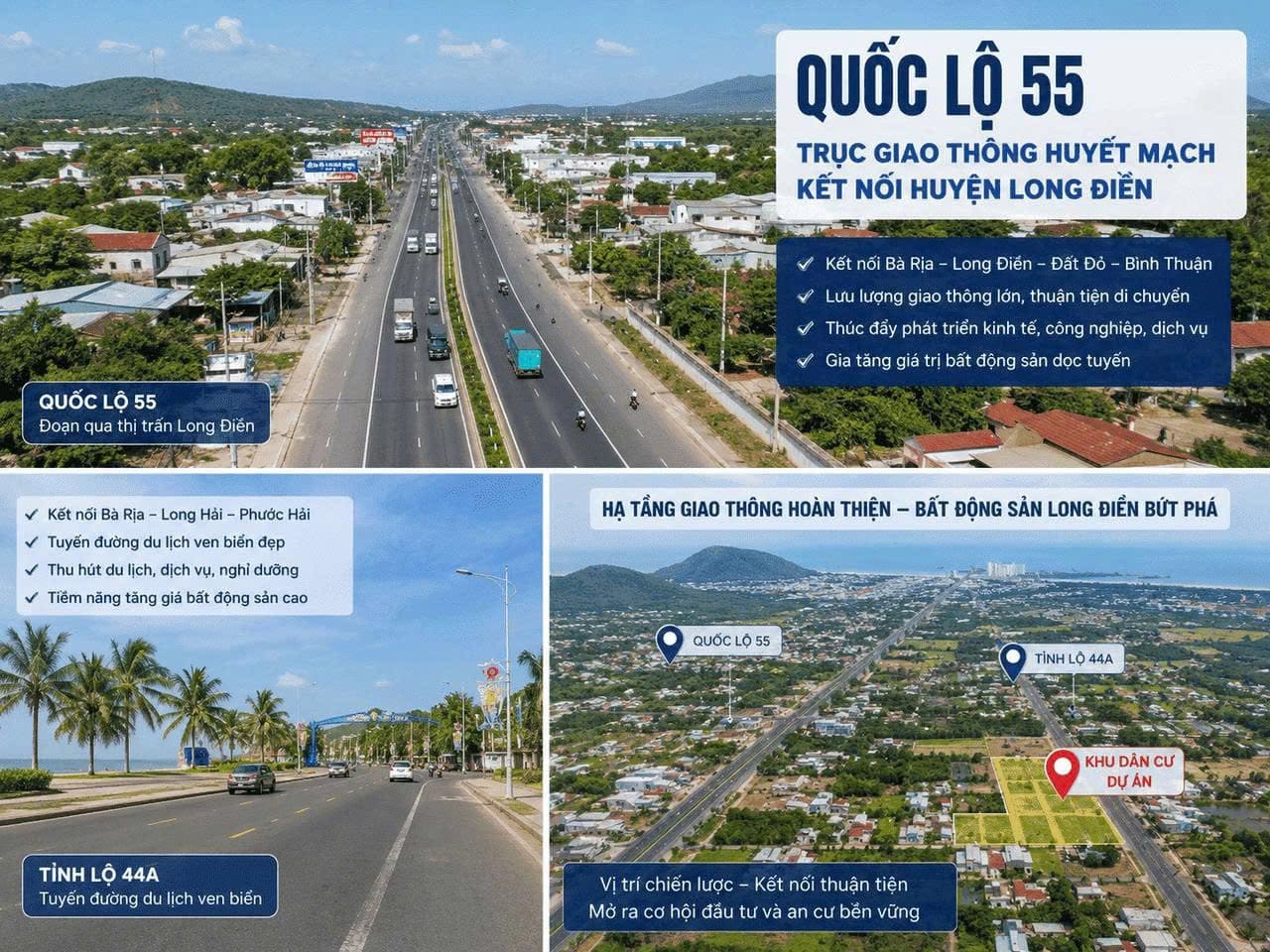 Quốc lộ 55 và Tỉnh lộ 44A – Hai tuyến giao thông huyết mạch tạo động lực phát triển huyện Long Điền